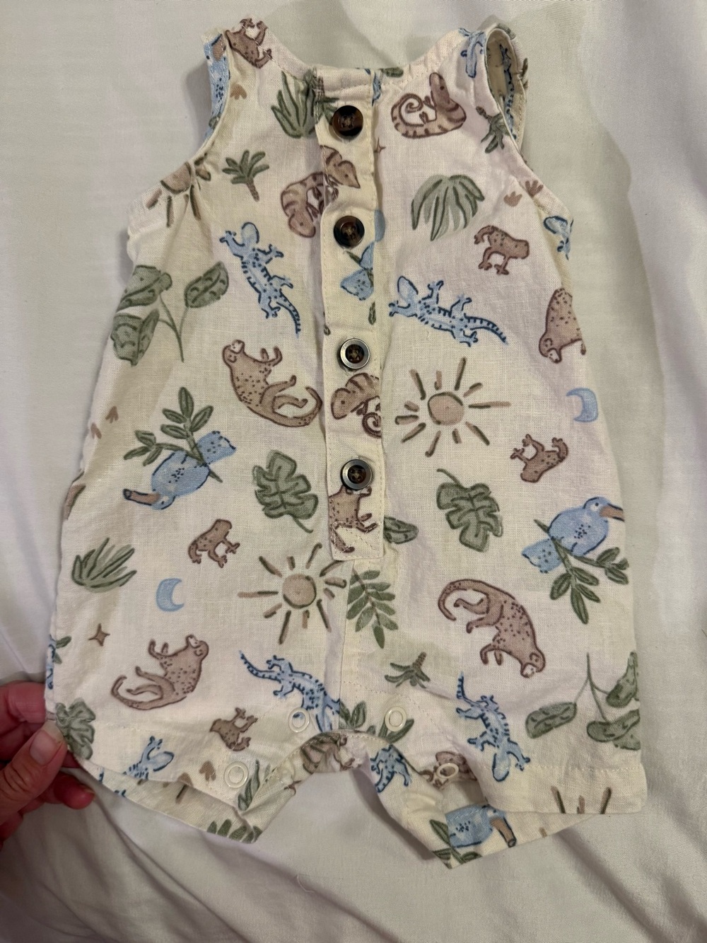 Newborn Cream Baby Romper with Safari Print